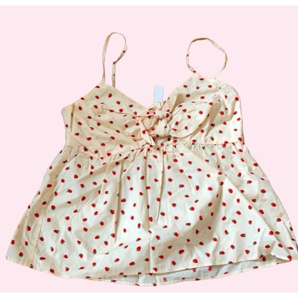 MADEWELL Cami‎ Top Baby Doll Cut Out TIE Strawberry Print sz 4 NWT - Picture 4 of 6